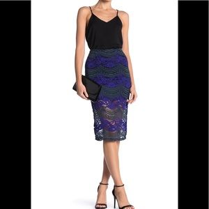 Lace Pencil Midi Skirt / blue & green